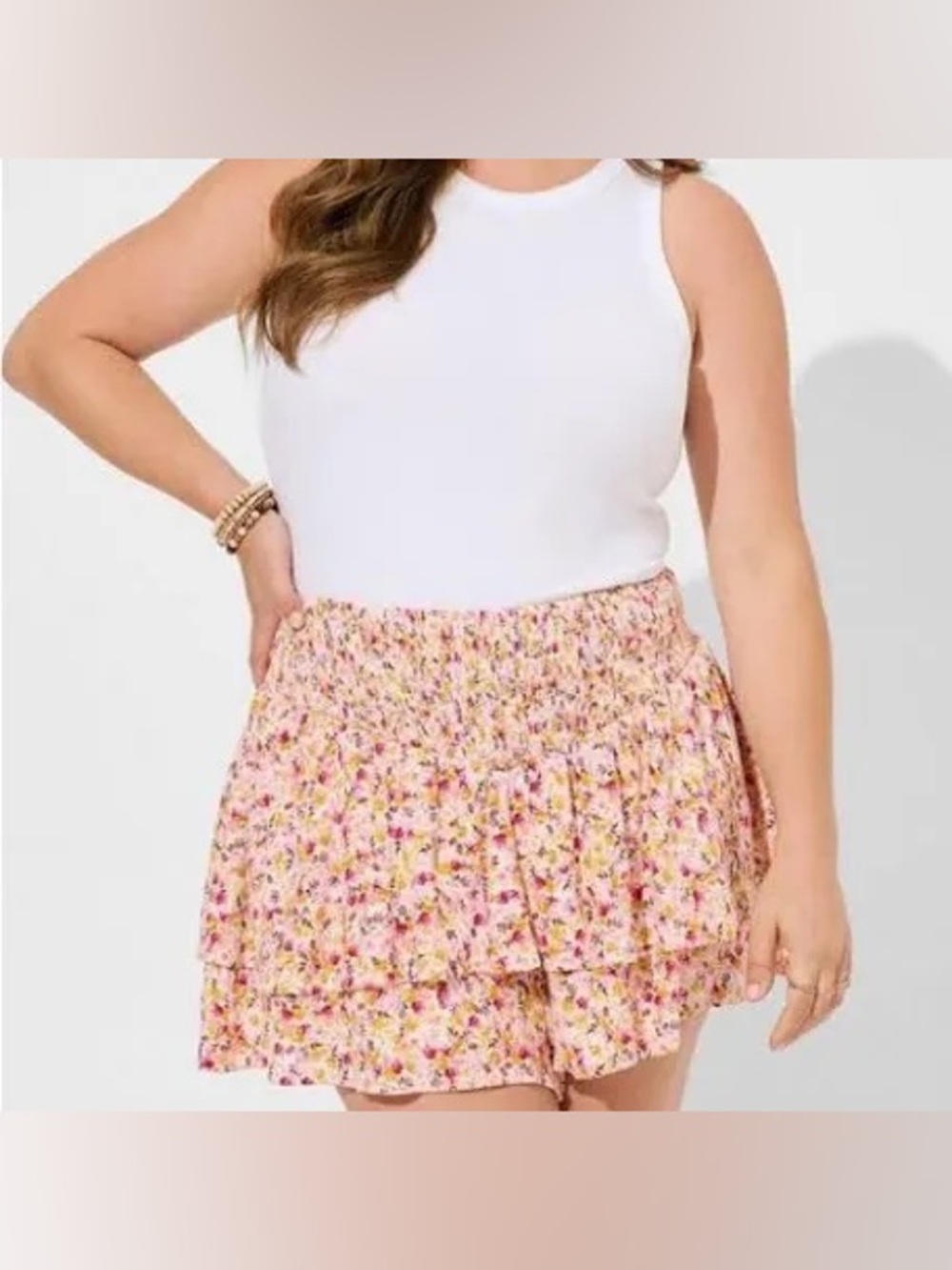 Torrid Pull On Gauze Smocked Ruffle Ditsy Floral Shorts Sz 2